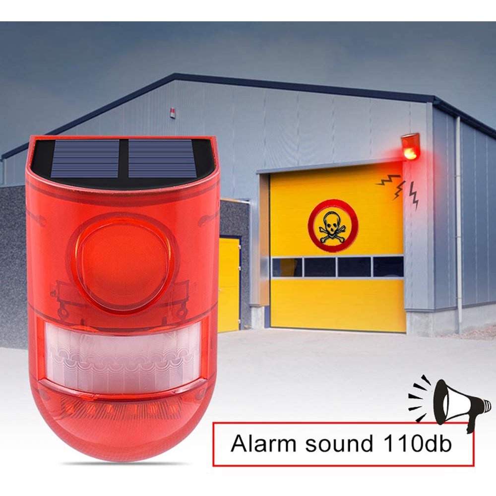 2PWK Solar Security Alarm Motion Sensor Sound & Light Siren Alarm