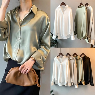 พร้อมส่ง Baju Raya เสื้อเชิ้ตแขนยาว ผ้าซาติน ทรงหลวม สไตล์เรโทร แฟชั่นเรียบง่าย สําหรับผู้หญิง 2023