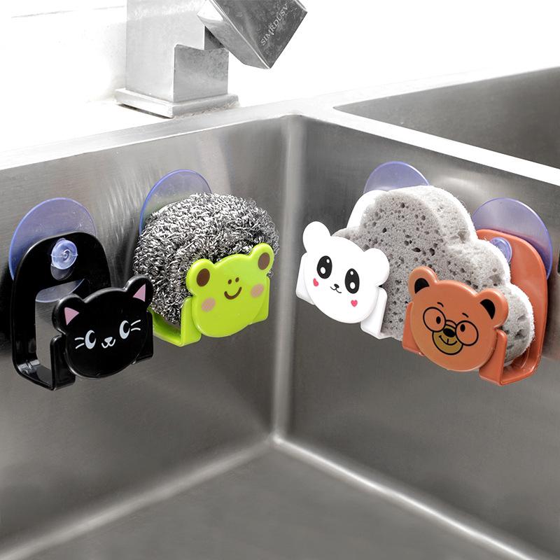 Kitchen Mini Cartoon Plastic Storage Rack Basket With Suction Cup / Wall-mounted Organizer Gadgets Multipurpose Sink Drain Hangers Holders