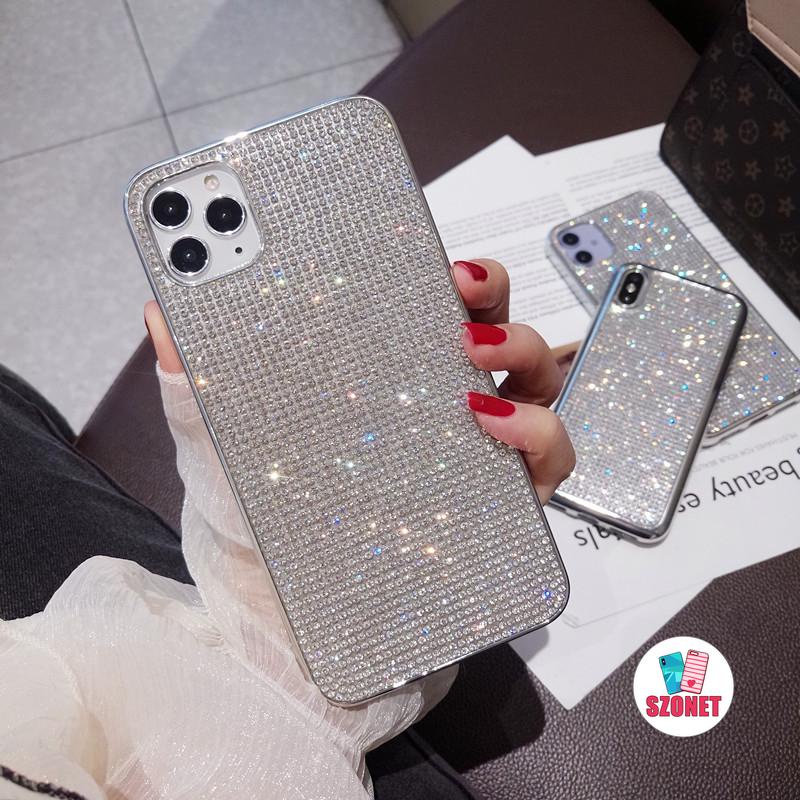 สุภาพสตรีเพชรหรูหราชุบกรอบเคสโทรศัพท์แข็งสําหรับiphone 16 15 14 13 12 11 Pro Max XS XR X 8 7 6 6S Plus + SE 2020 แฟชั่นAnti-Fallเคสโทรศัพท์