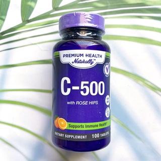 50% OFF ราคา Sale!!!  EXP:06/2023 วิตามินซี Vitamin C-500 mg with Rose Hips 100 Tablets (Premium Health Naturally™)