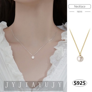 Jyjiayujy สร้อยคอเงินสเตอร์ลิง 100% ประดับมุก สีขาว 6/8 มม. 2 สี สไตล์เกาหลี เครื่องประดับแฟชั่น สําหรับผู้หญิง N044