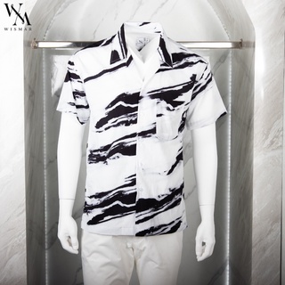 เสื้อเชิ้ตฮาวายแขนสั้น ผ้าไหมอิตาลี 100% (แพนด้าไวท) : Hawaii Panda White Marble Shirt  (Short-sleeved)