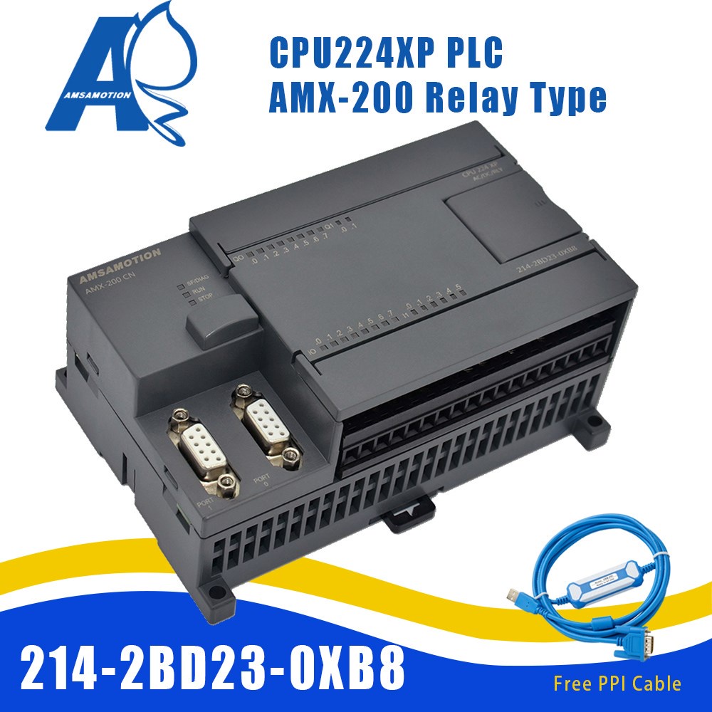 Amsalmotion AMX-200 CN PLC CPU224XP 14I/10O 2AI 1AO AC/DC/RLY เปลี่ยน Siemens S7-200 6ES7 214-2BD23-