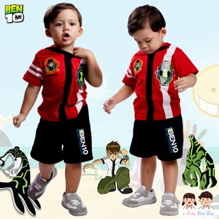 ชุดแฟนซี เด็กผู้ชาย Ben10 สีแดง เสื้อแขนสั้น กางเกงขาสั้น มีหมวก(ฮู้ด) สุดเท่ห์ ใส่สบาย ลิขสิทธิ์แท้