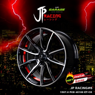 (ส่งฟรี) ล้อแม็ก JP Racing#6 แม็กขอบ 15x7.0 " 4 รู 100 ET+35 สี หน้าเงา ท้องแดง (2 วง,4 วง)