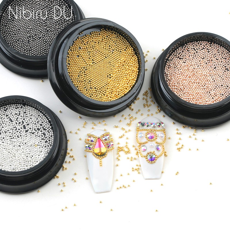 Beauty & Modest สติกเกอร์ลูกปัดโลหะสเตนเลส ขนาดเล็ก สีโรสโกลด์ 3D สําหรับตกแต่งเล็บ