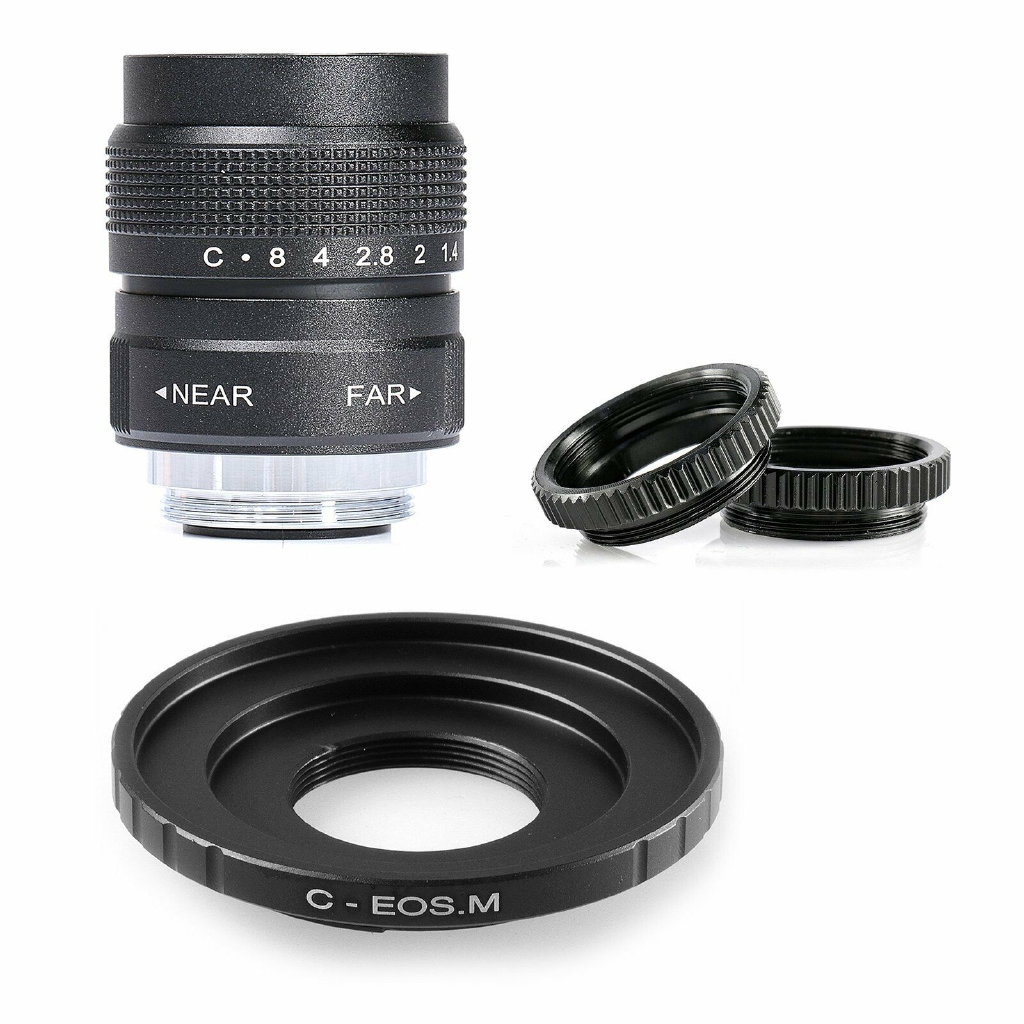 เลนส์มือหมุน Fujian 25mm f1.4 และ  CCTV Lens สีดำ พร้อม adapter สำหรับกล้อง Mirrorless หลายรุ่น