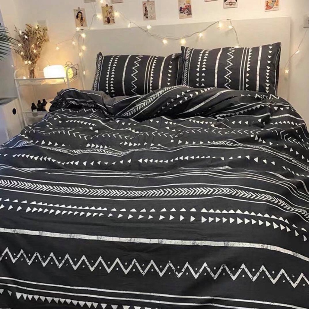 ชุดผ้าปูที่นอนเซ็ทใหญ่ ครบ 6 ชิ้น โทนสีดำ สีเทา น่ารัก มินิมอล - รูปที่ 3