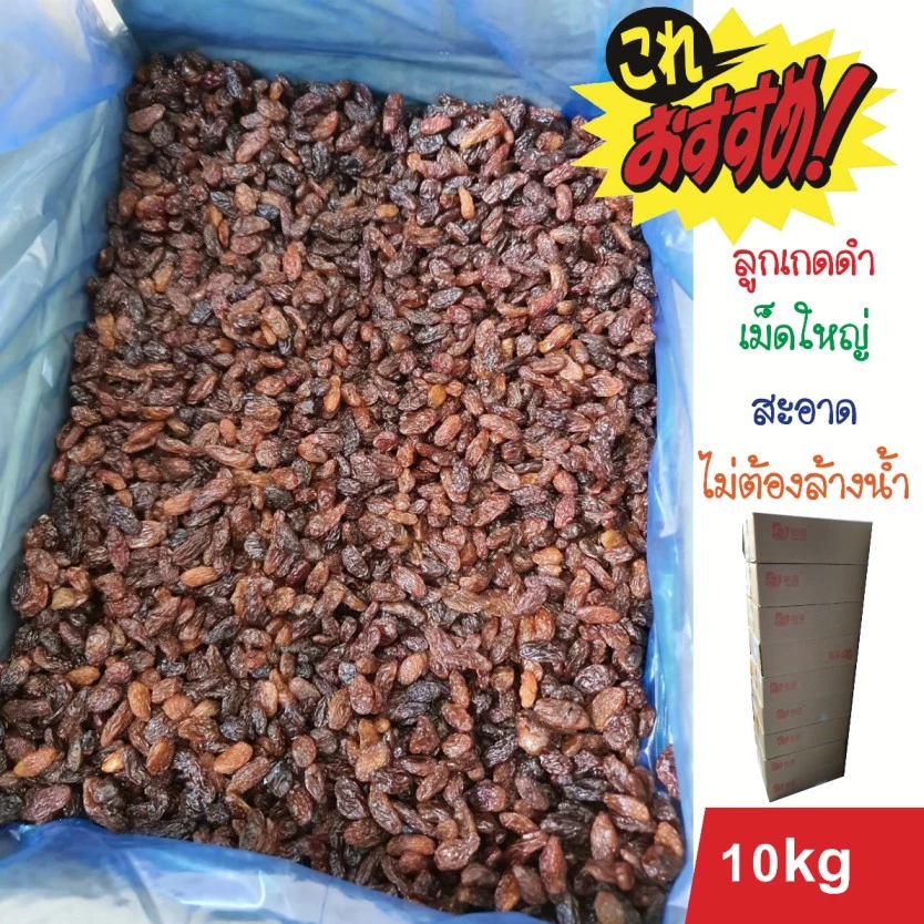 ลูกเกดดำเม็ดใหญ่ 10kg Lot ใหม่เดือน สะอาด เกรด AAA มีเลขที่ อ.ย.