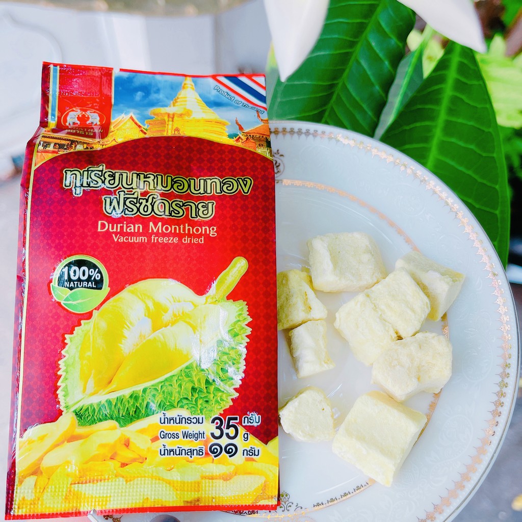 ทุเรียน ขนม ทุเรียนอบแห้ง ทุเรียนอบกรอบ 小包 ทุเรียนหมอนทอง Durian Monthong Vacuum freeze dried (สินค้าโปรโมชั่น) 35g