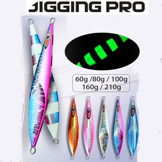 Jiggingpro จิ๊กโลหะเรืองแสงในที่มืด 60 กรัม 80 กรัม 100 กรัม 160 กรัม 210 กรัม สําหรับปลาทูน่า