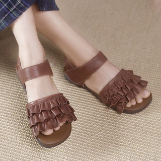 Summer New Soft Leather Fashion Fashion Versatile Versile Shoes รองเท้าแตะ