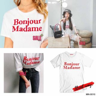 📍ปักหมุดงานฮิต📍เสื้อผ้าสไตล์เกาหลี   มินิมอล เสื้อยืด สกรีนลาย Bonjour madame. พร้อมส่ง