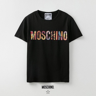 Moschino &lt; Tag+Collar Label &gt; เสื้อยืดแขนสั้น พิมพ์ลายตัวอักษร ทรงหลวม แฟชั่นฤดูร้อน สําหรับคู่รัก 2022SS