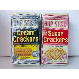 [ยกลัง 12 ห่อ]HUP SENG Cream/Sugar Cracker แครกเกอร์รสครีม/เคลือบน้ำตาล น้ำหนัก 428 กรัม × 12 ห่อ
