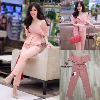 พร้อมส่ง-Bellarose Set เสื้อกางเกง เสื้อดีไซสสวย ทรงเปิดไหล่ มีเชือกผูกเอว กางเกงเอวสูง เนื้อผ้าดี สีชมพูนู้ด