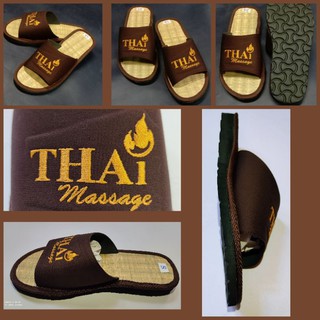 รองเท้าเสื่อกกสวมผ้ากระสอบปักทอTHAi massage(EXPORT ONLY)