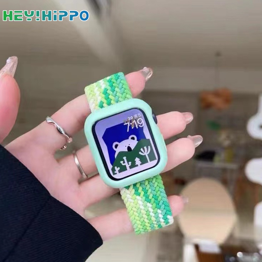 สายนาฬิกาข้อมือไนล่อน สีรุ้ง สามารถปรับได้ พร้อมเคส สําหรับ Watch Series 7 6 SE 5 4 3 2 1 watch 45 44 42 41 40 38 มม.