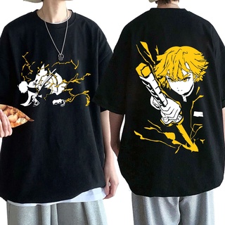 เสื้อผ้าผชเสื้อยืดแขนสั้นลําลอง ผ้าฝ้าย พิมพ์ลายอนิเมะ Demon Slayer Zenitsu Agatsuma Kimetsu No Yaiba โอเวอร์ไซซ์ โอเวอร