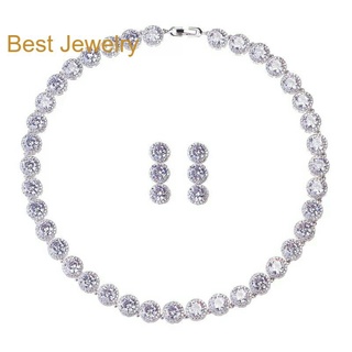 Best Jewelry/ เซ็ทเครื่องประดับเพชรCz AAA สร้อยคอเพชรพร้อมต่างหูเพชร จัดส่งฟรี