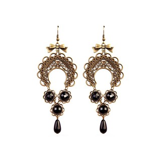 TANITTgems Vintage Onyx Chandelier Brass Earrings