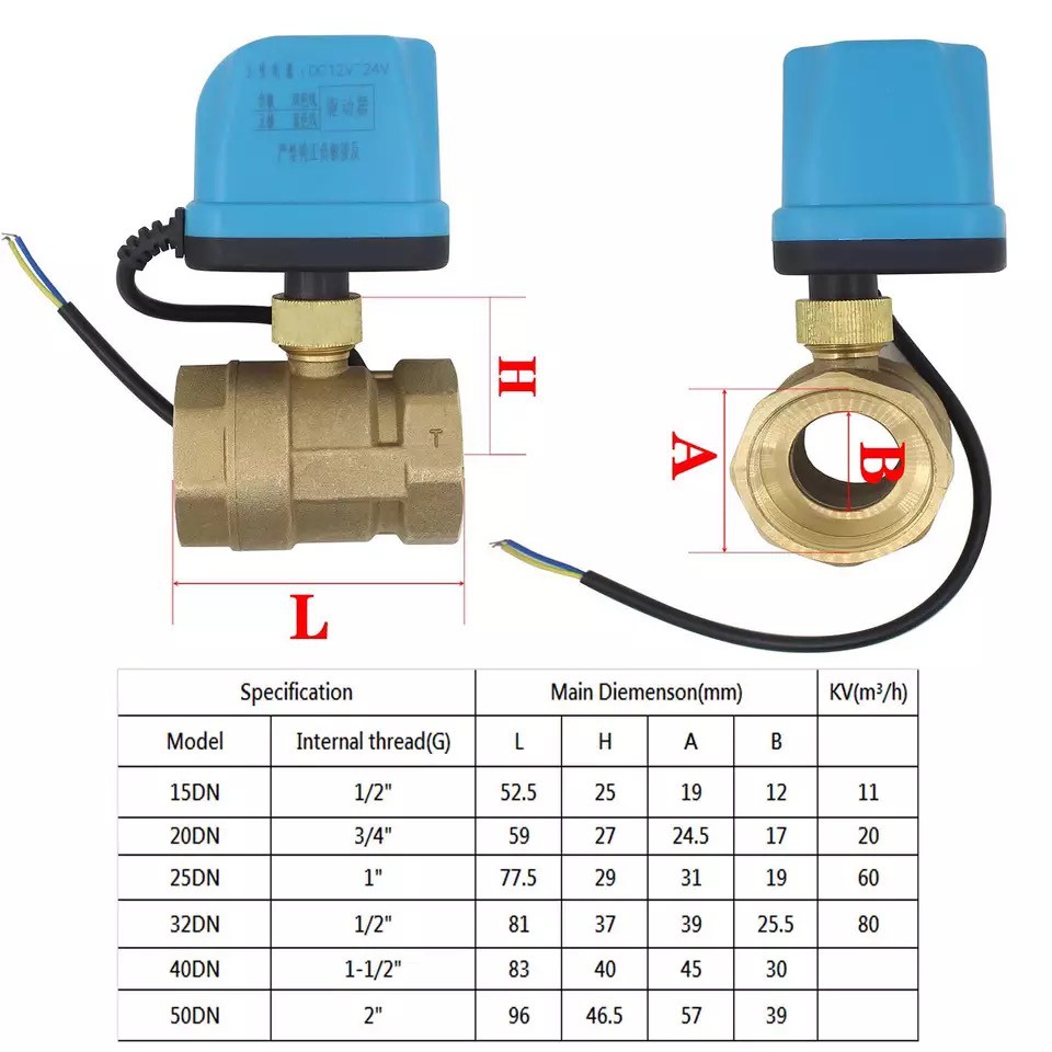 วาล์วฟ้า มอเตอร์ บอลวาล์ว 2สาย เปิดได้ไมต้องอาศัยแรงดันนำ้ ทองเหลือง Ball Valve ปกติปิด (NC) จ่ายไฟเปิด หยุดจ่ายไฟ - รูปที่ 4