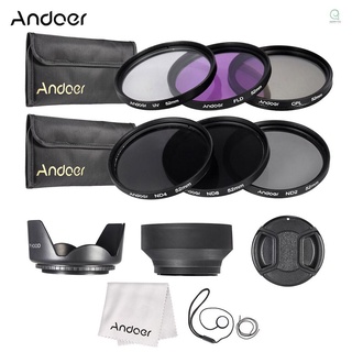 Andoer ชุดฟิลเตอร์เลนส์ Uv+Cpl+Fld+Nd(Nd2 Nd4 Nd8) ขนาด 52 มม. พร้อมกระเป๋าเก็บ ฝาปิดเลนส์ ที่ใส่ฝาปิดเลนส์ และเลนส์ฮู้ดยาง และผ้าทําความสะอาด