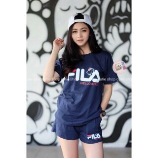 เซทเสื้อแขนสั้นกับกางเกงขาสั้น สกรีน fila kitty 2 สี ขาว กรม 
อก 36 เอว 24-32