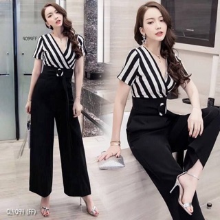 4094 Jumpsuit จั้มสูทขายาวทรงกระบอกลายริ้ว