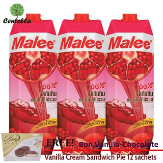 Malee 100% POMEGRANATE JUICE 1000 ml x3 box Free Bon Vanilla-Chocolate Vanilla Cream Sandwich Pie 12 sachets 240 gram