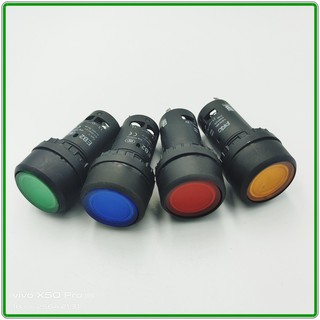 MODEL: EB2F-11D PUSH BUTTON LAMP SWITCH 22MM. สวิตซ์กดมีแลมป์ 22มิล 1A1B 24VDC/ 220VAC COLOR: RED,GREEN, YELLOW,BLUE