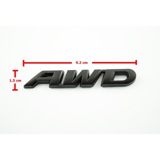 ป้ายโลโก้โลหะสีดำ AWD ขนาด 9.2x1.5cm ติดตั้งด้วยเทปกาวสองหน้าด้านหลัง