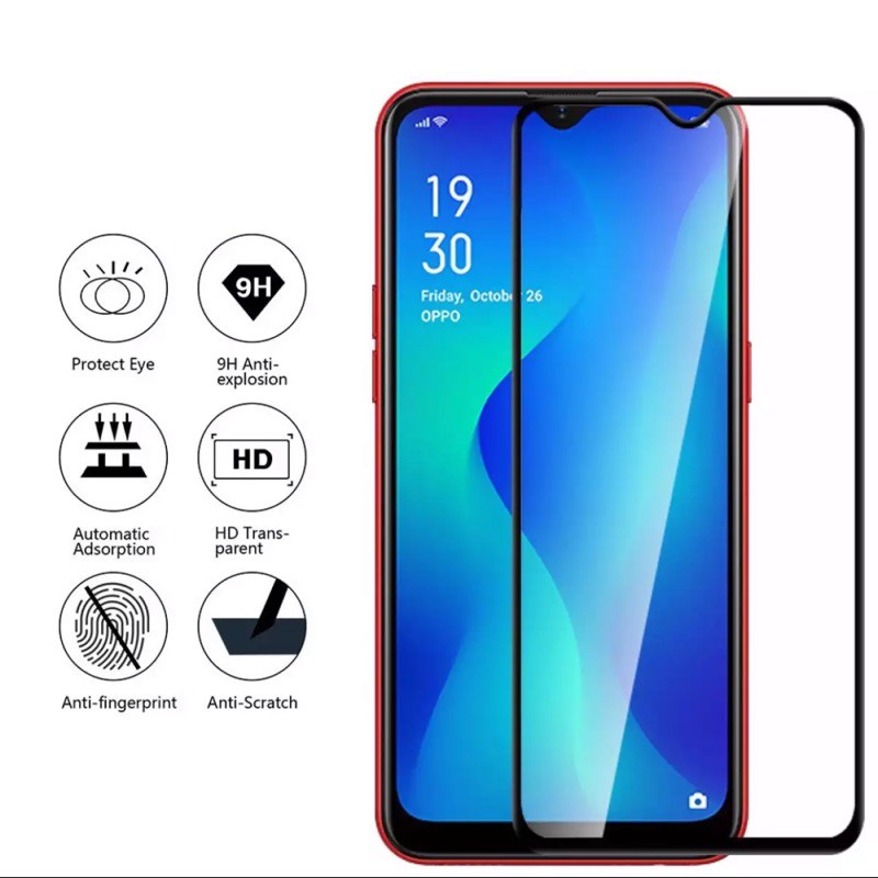 Oppo A31 ฟิล์มกระจกนิรภัย เต็มจอ Oppo A31 ฟิล์มเต็มจอ ขอบดำ ฟิล์มกันกระแทก ฟิล์มกันจอแตก คุณภาพดี ฟิ