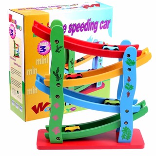 ของเล่นไม้ Speed Chute Car รางรถสไลเดอร์ 4 ชั้น พร้อมรถ 4 คัน