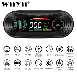 Wiiyii HUD P18 โปรเจคเตอร์นาฬิกาปลุกอัจฉริยะ GPS SLOPE METER RPM มีเข็มทิศ ความเร็วสูง สําหรับติดรถยนต์