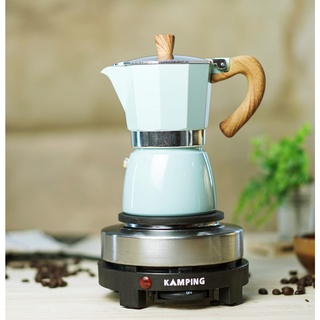 (สีฟ้า) KAMPING เตาไฟฟ้ามินิ 500W + หม้อต้มกาแฟสด มอคค่าพอท MOKA POT