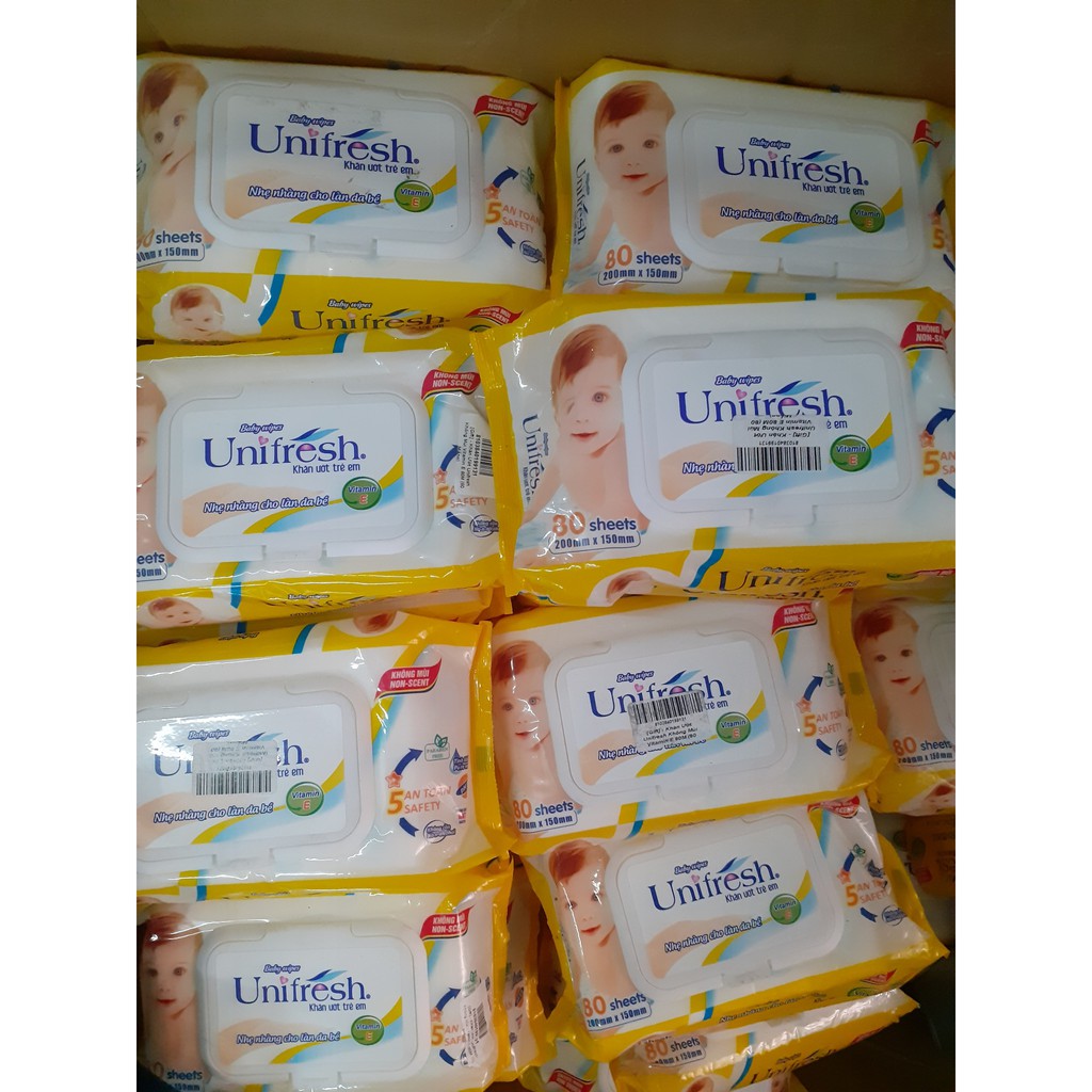 (ODORLESS) Unifresh Vitamin E ผ้าเช็ดทําความสะอาดแบบเปียก 80 แผ่น (Date 8/2021)