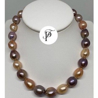 Multicolor Freshwater Baroque Pearl Necklace 💓 สร้อยคอมุกบารอคไซส์ใหญ่ 11-14 mm เงาสวยค้ะ💓