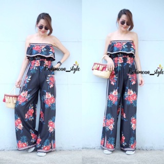 พร้อมส่ง✨Floral​ Long​ jumpsuit​✨ชุดจั้มสูทเกาะอกลายดอกไม้ ใส่เที่ยวทะเลคาเฟ่