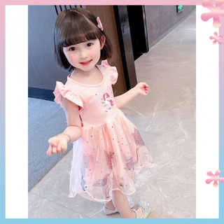 Girls dress summer childrens unicorn Aisha princess dress childrens clothing Western style gauze skirt babys summer dress