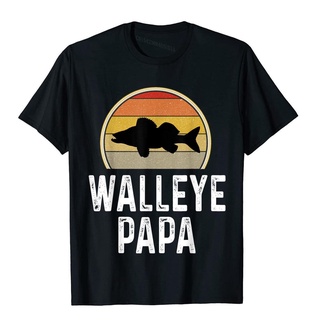 เสื้อยืดผ้าฝ้ายพิมพ์ลายแฟชั่น เสื้อยืด ผ้าฝ้าย พิมพ์ลาย Walleye Papa Grandpa Fishing Fisherman Angler สําหรับผู้ชาย