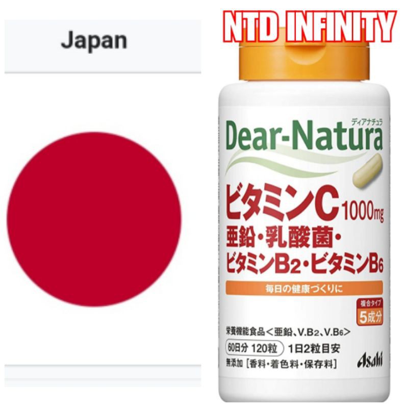 🇯🇵Asahi Dear Natura Vitamin C, Zinc, Lactic Acid Bacteria, Vitamin B2, Vitamin B6, 120 Tablets (60 Day Supply)🇯🇵