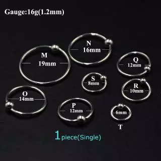 1piece Captive Bead Ring Earrings Stainless Steel Lobe Piercing Unisex Hypoallergenic
