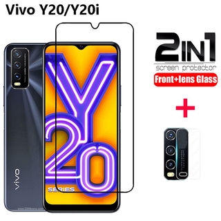 ฟิล์มกระจกนิรภัยเต็มจอ สําหรับ Vivo Y20 Y20S Y12S VivoY20S VivoY20 2 - In - 1 ฟิล์มกันรอยเลนส์กล้อง ฟิล์มหลัง