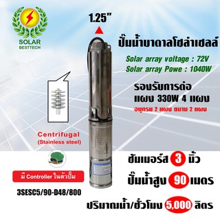 SOLAR PUMP CENTRIFUGAL ปั้มน้ำ DC ปั๊มซับเมอร์ส ปั๊มบาดาล 3 นิ้ว MaxHead 90 เมตร รุ่น 3SESC5/90-D48/800