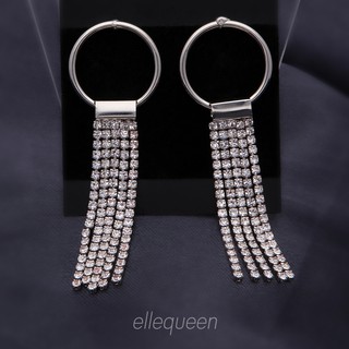 ElleQueen เครื่องประดับต่างหูระย้า ฝังเพชร สไตล์มินิมอล