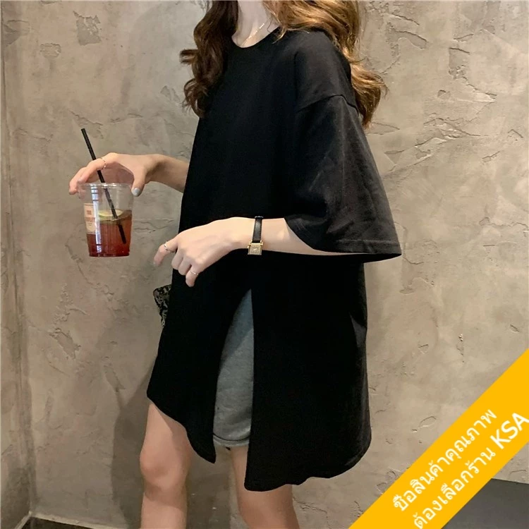 KSA เสื้อยืดคอกลมแขนสั้นผู้หญิง oversize เสื้อผ้าแฟชั่นวัยรุ่นน่ารัก  เสื้อโอเวอร์ไซส์เกาหลี มินิมอล ไซส์ใหญ่ สีพื้น XL thumbnail 4