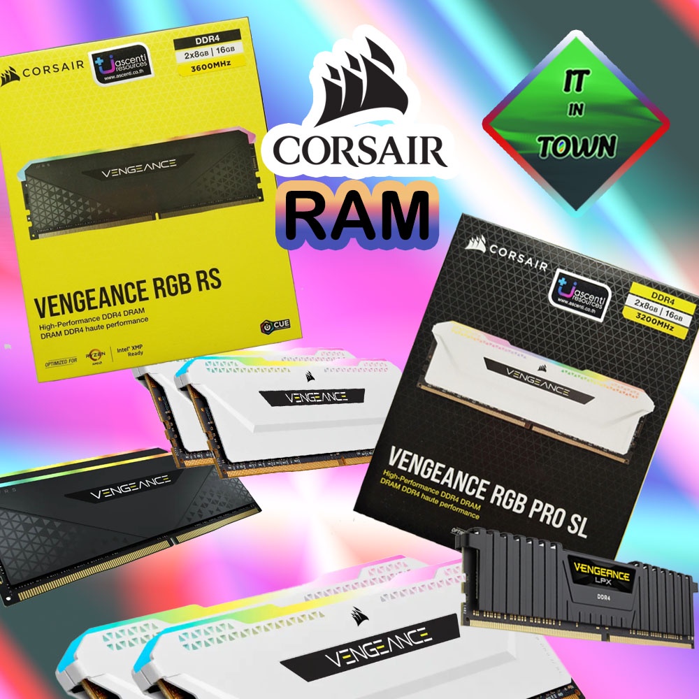 CORSAIR VENGEANCE (BLACK/WHITE) ,16GB (8GBx2) DDR4 3600/3200/2666 MHz  ( Ram PC แรม )