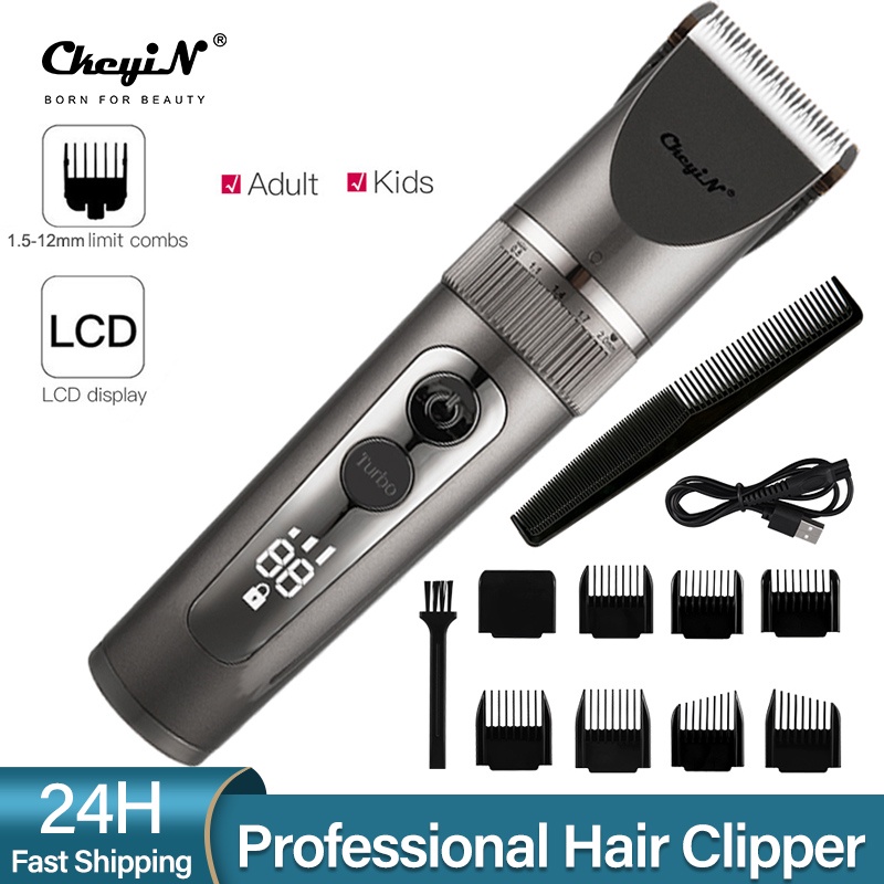 LCD Professional Hair Clipper Men Barber Beard Trimmer Rechargeable Cutting Machine Ceramic